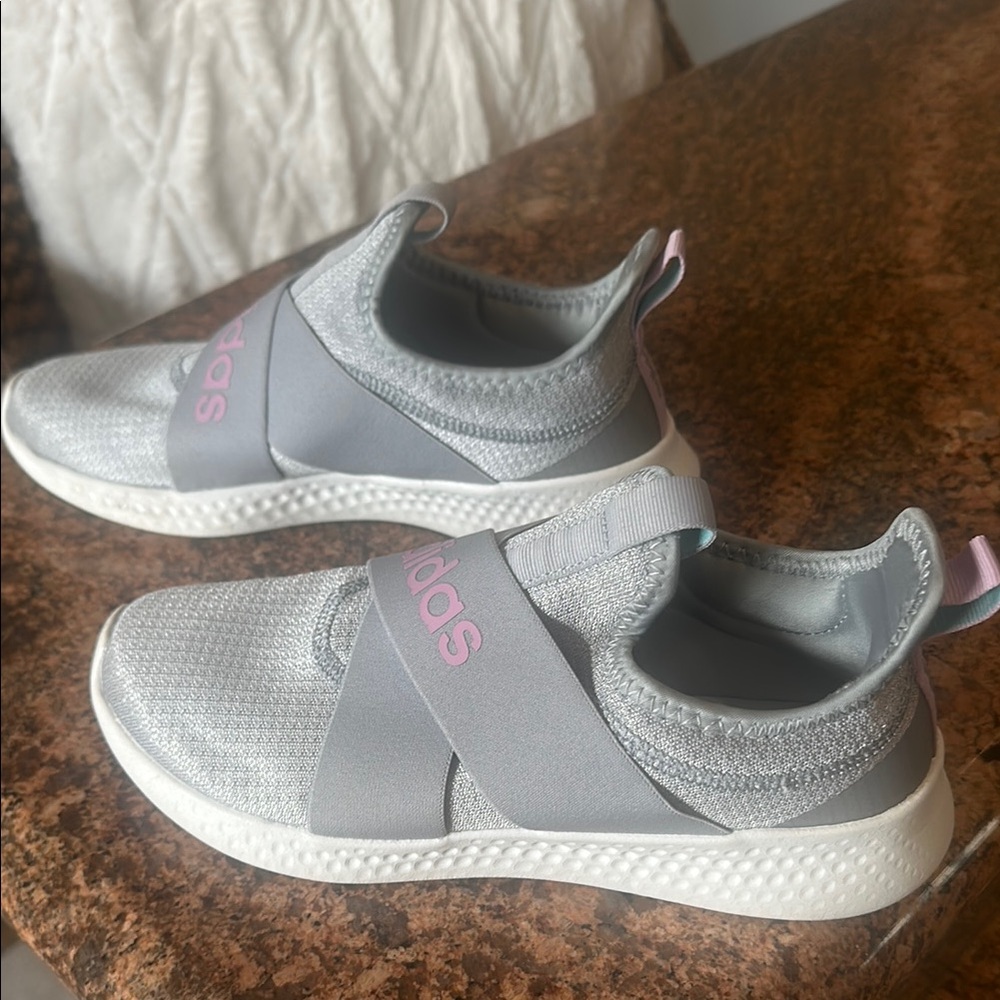 Adidas Gray and Pink Slip-On Sneakers with Cushioned Sole